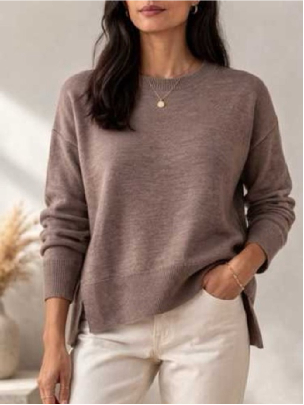 Aritzia Babaton Merino Wool Sweater heathered side slit preppy classic sz xs